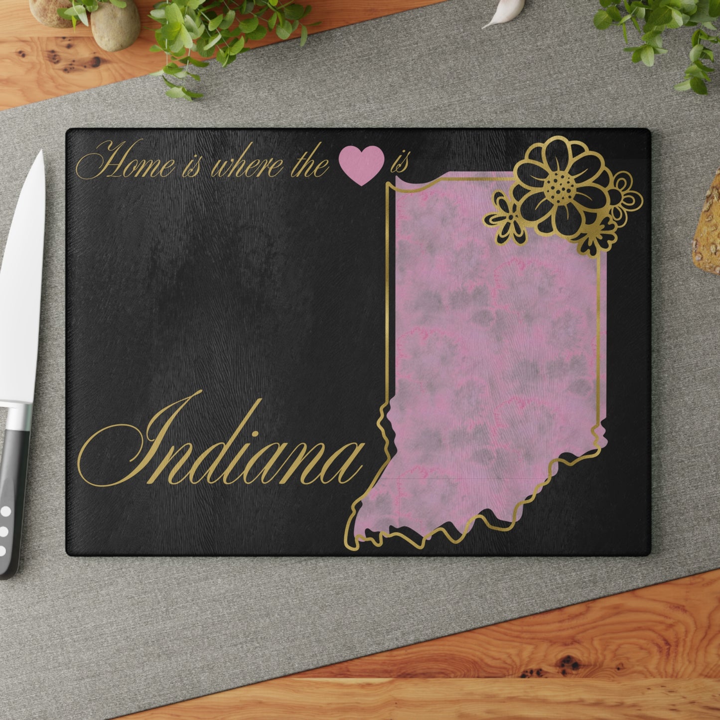 💗 Indiana State Cutting Board – Blushing Florals & Heartfelt Charm