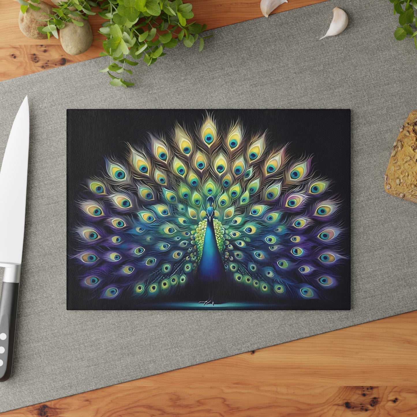 Peacock decor, butterfly decor, cutting board, kitchen decor, kitchen art, serving board, peacock gift, butterfly gift, floral cutting board