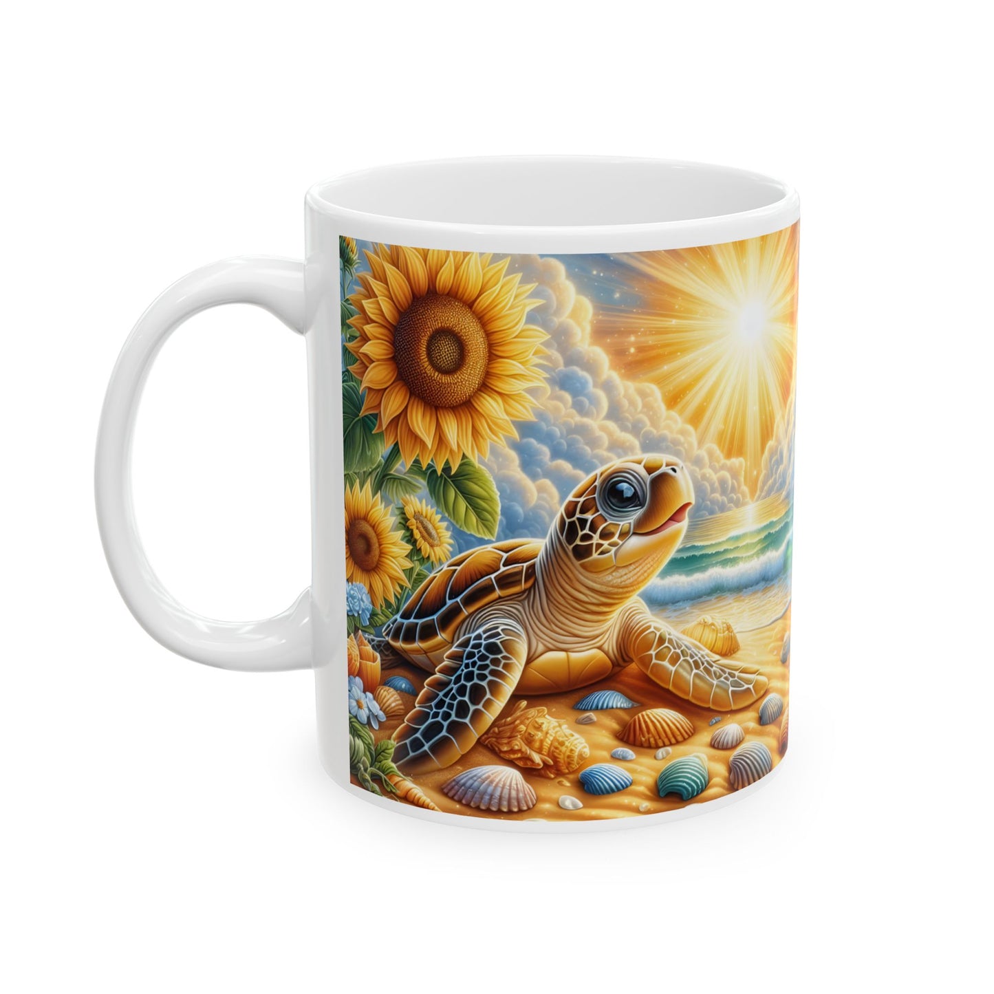 🌻🐢 Personalized Sunflower & Sea Turtle Mug – Coastal Sunshine Coffee Cup 🌊☕