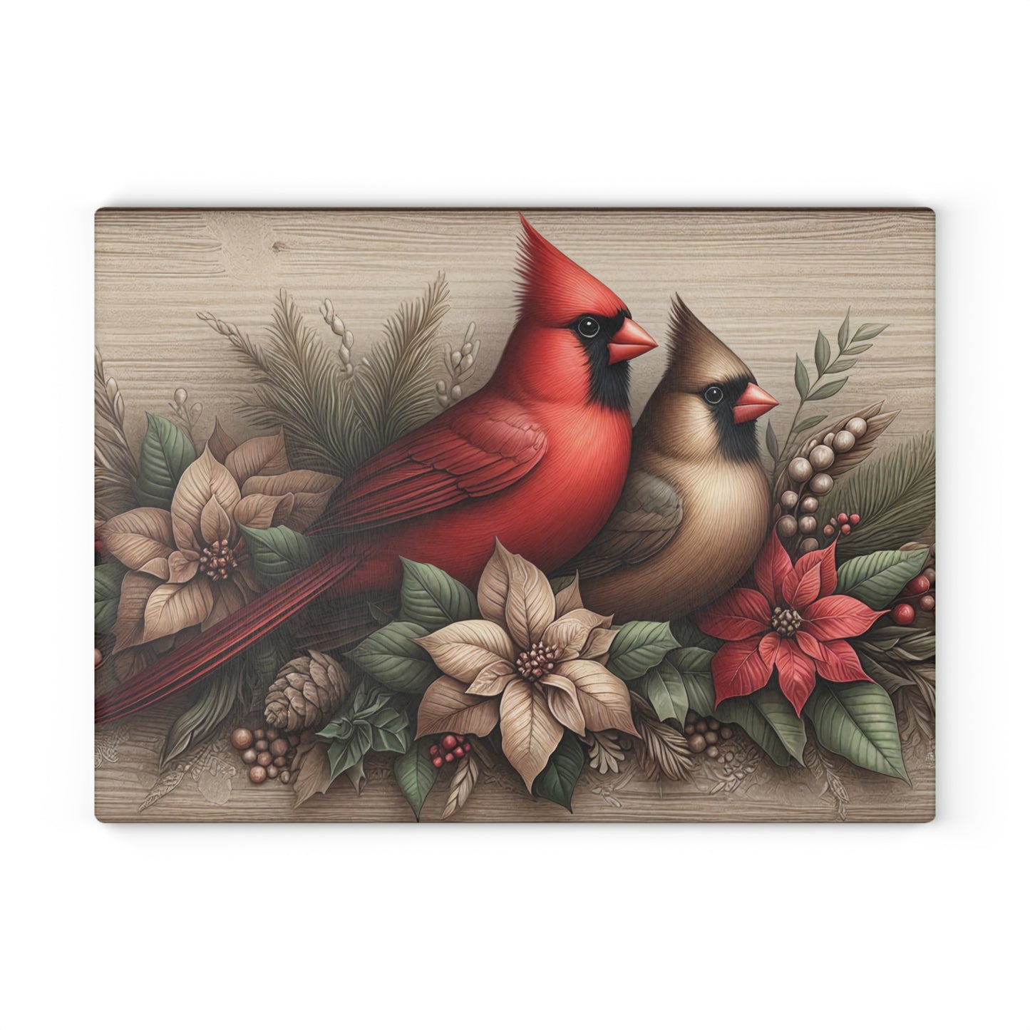 ❤️🕊️ Rustic Cardinal Pair Cutting Board – Timeless Winter Elegance for Your Kitchen 🌲
