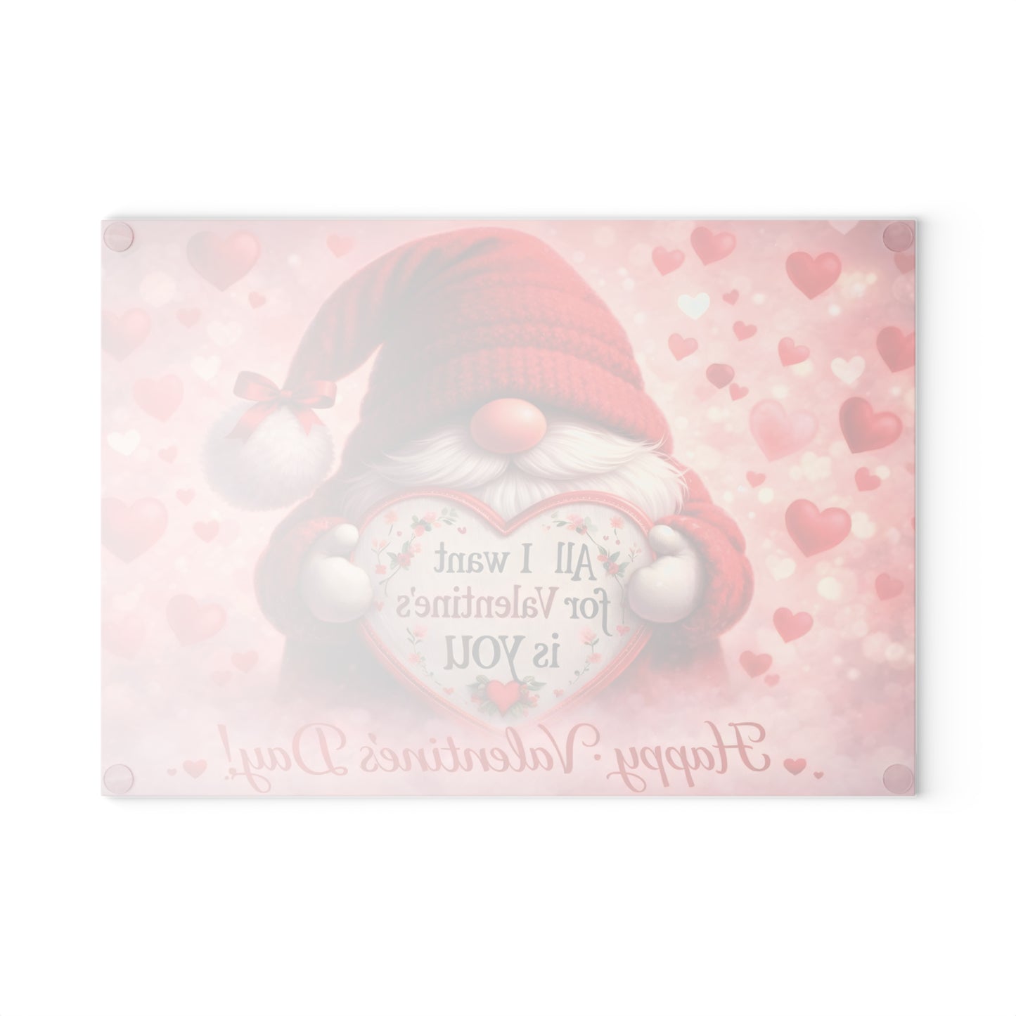 Valentine Gnome Glass Cutting Board – Romantic Heart-Themed Kitchen Décor