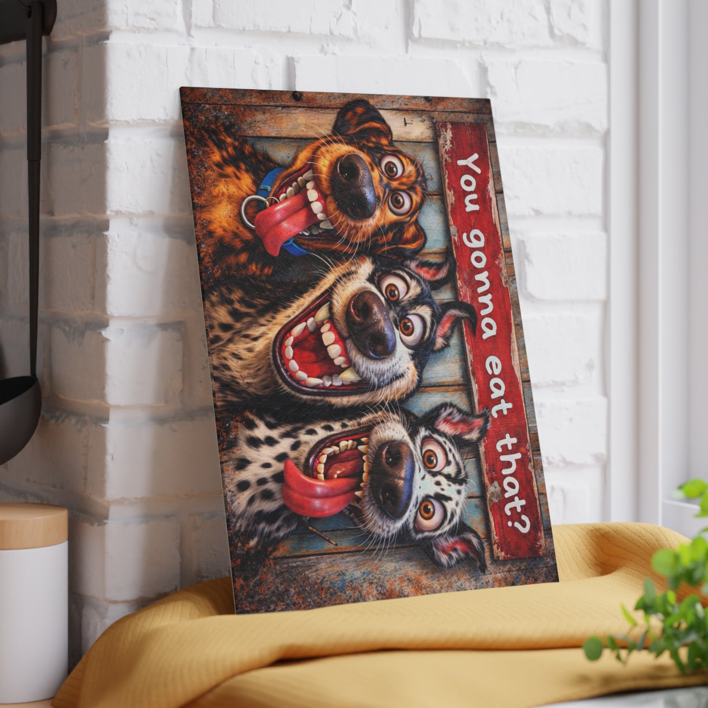 You Gonna Eat That? Glass Cutting Board – Funny Dog Kitchen Decor with Rustic Charm