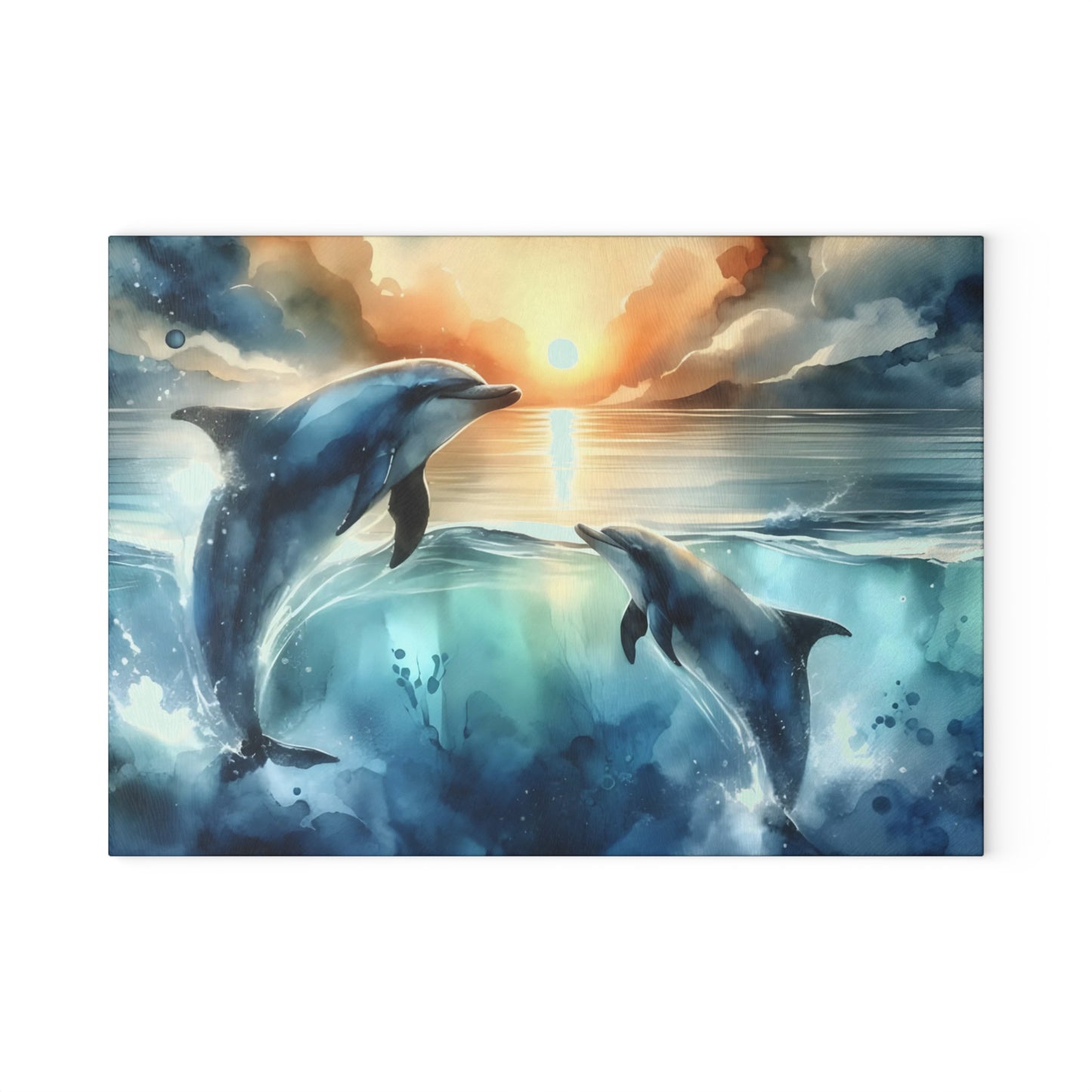 🌊🐬 Ocean Sunset Dolphins Cutting Board – Coastal Elegance for Your Kitchen 🐬🌊