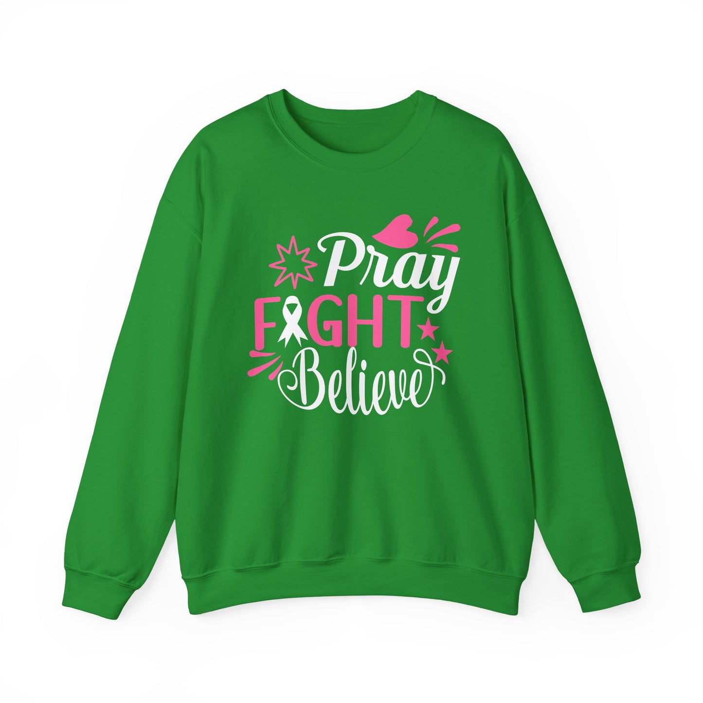 🙏🎀 Pray Fight Believe Sweatshirt – Breast Cancer Awareness & Faith Crewneck