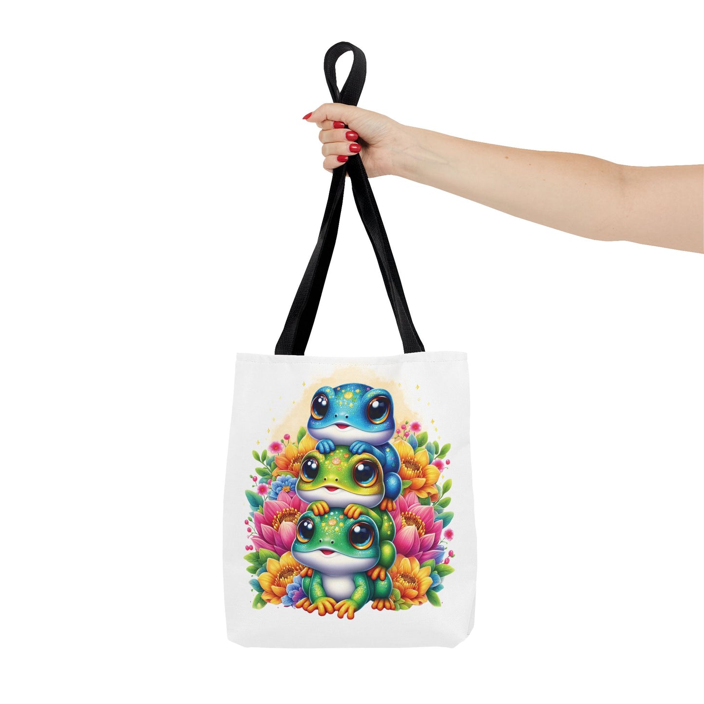 🐸 Stacked Frogs Floral Tote Bag – Colorful Whimsy for Every Day 🌸👜