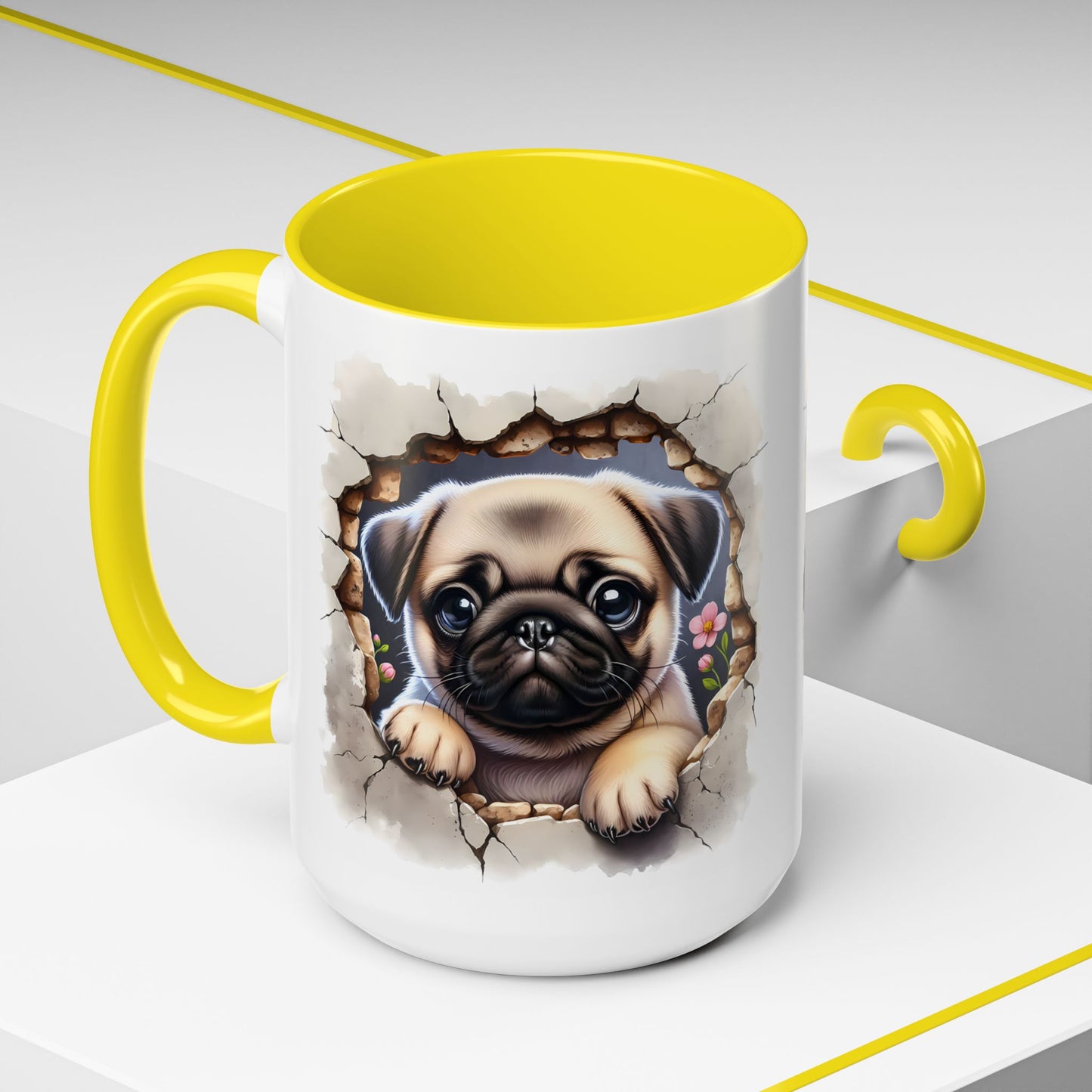 🐾💛 Pug Puppy Accent Mug – Cute Wrinkly Pug Coffee Cup ☕✨