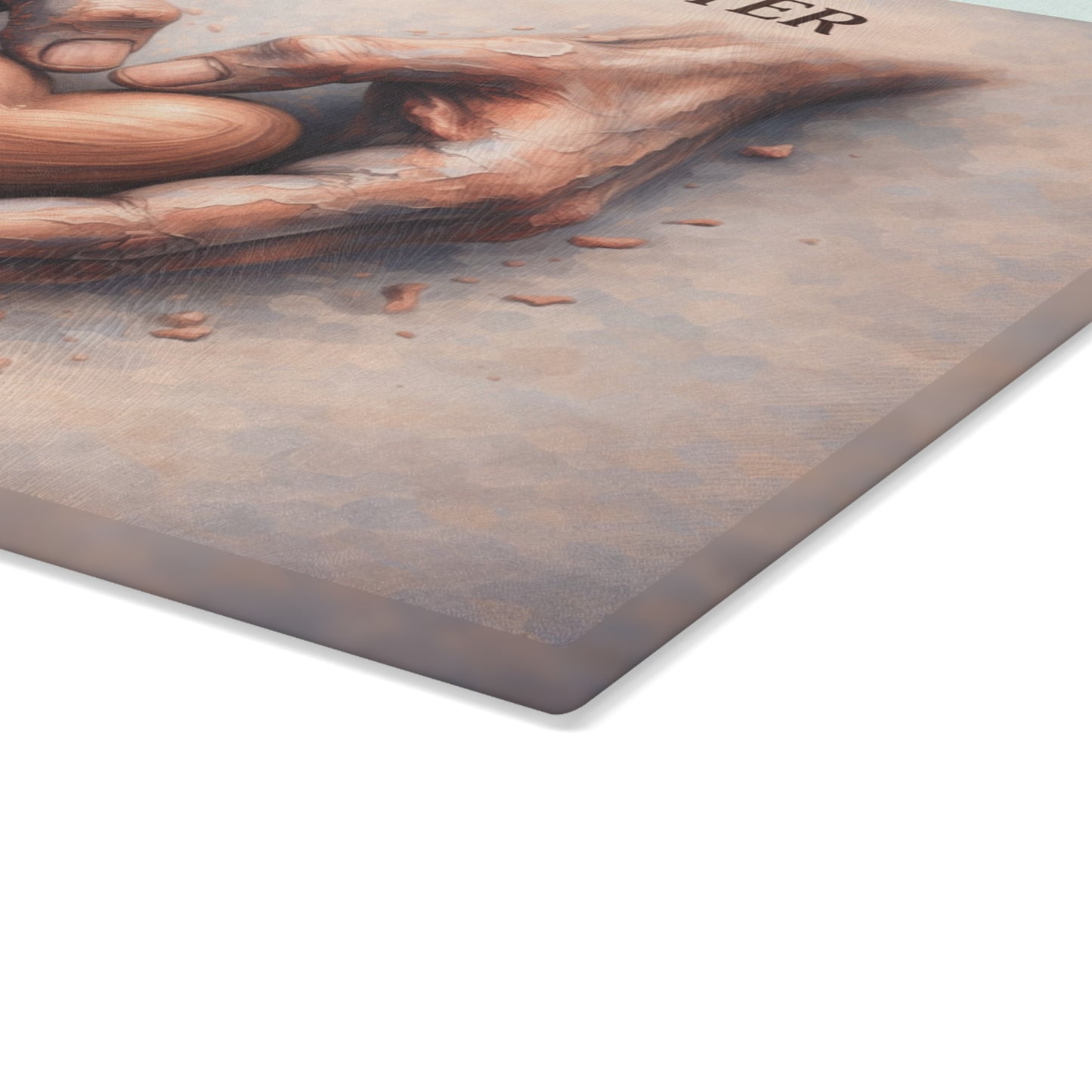He Is the Potter, I Am the Clay Glass Cutting Board – Faith-Inspired Hands Forming Heart Design