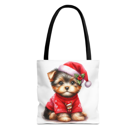 🎄 Santa Yorkie Christmas Tote Bag – Holiday Cheer in Every Stitch 🐾