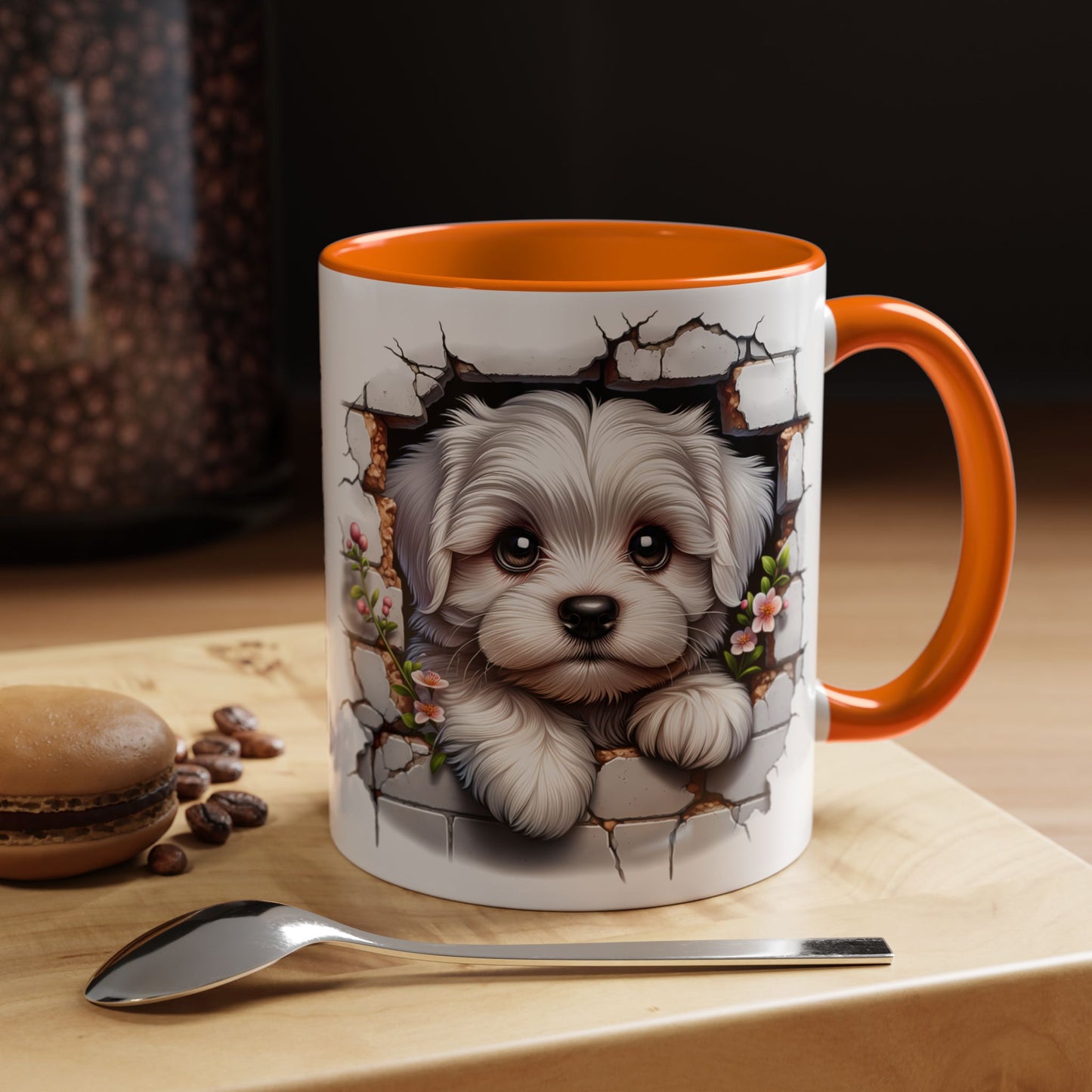 🎀🐶 Maltese Puppy Accent Mug – Cute Peek-Through Dog Design for Animal Lovers ☕💖
