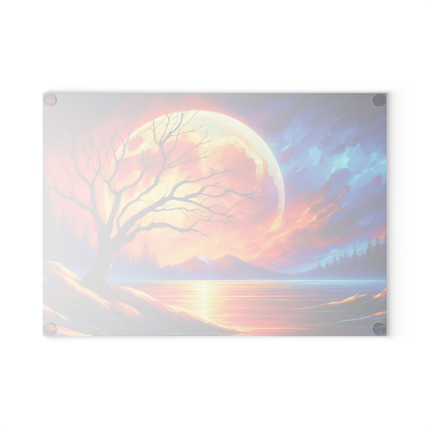 🌅🔥 Fiery Sunset Reflection Cutting Board – Vibrant Tree Silhouette Art 🔥🌅