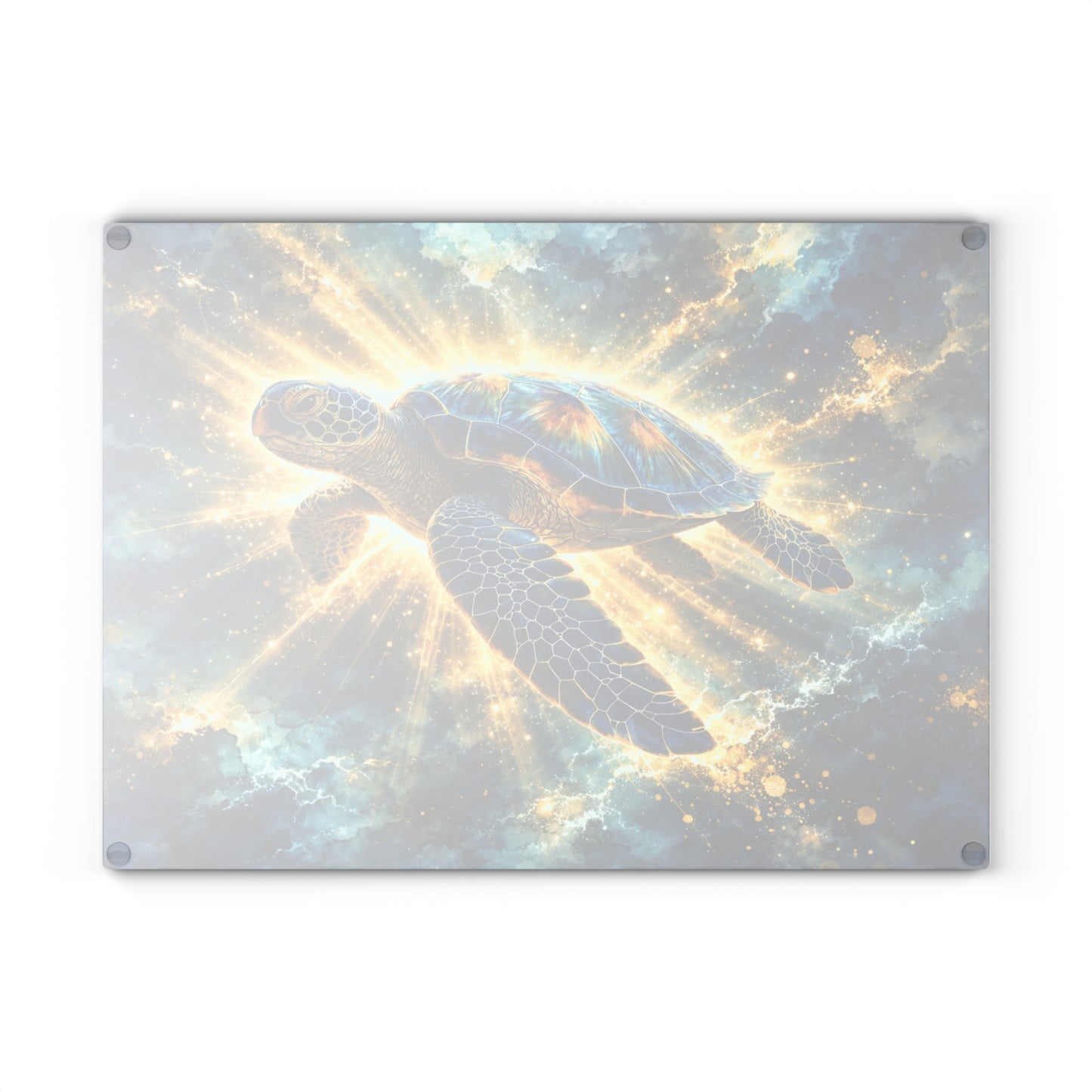 Radiant Sea Turtle Glass Cutting Board – Luminous Ocean Wildlife Art