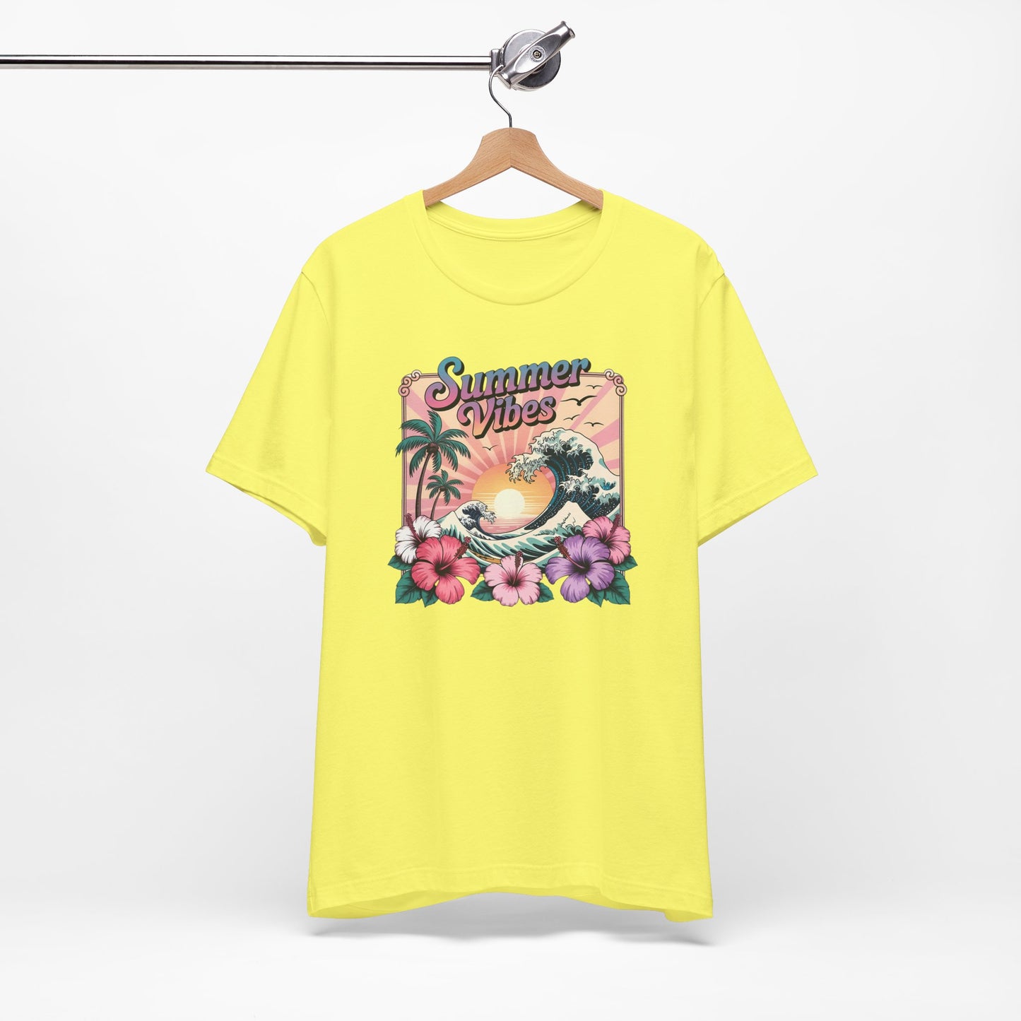 ☀️ Camiseta Summer Vibes – Ola playera vibrante, hibisco y palmeras | Camiseta gráfica para mujer