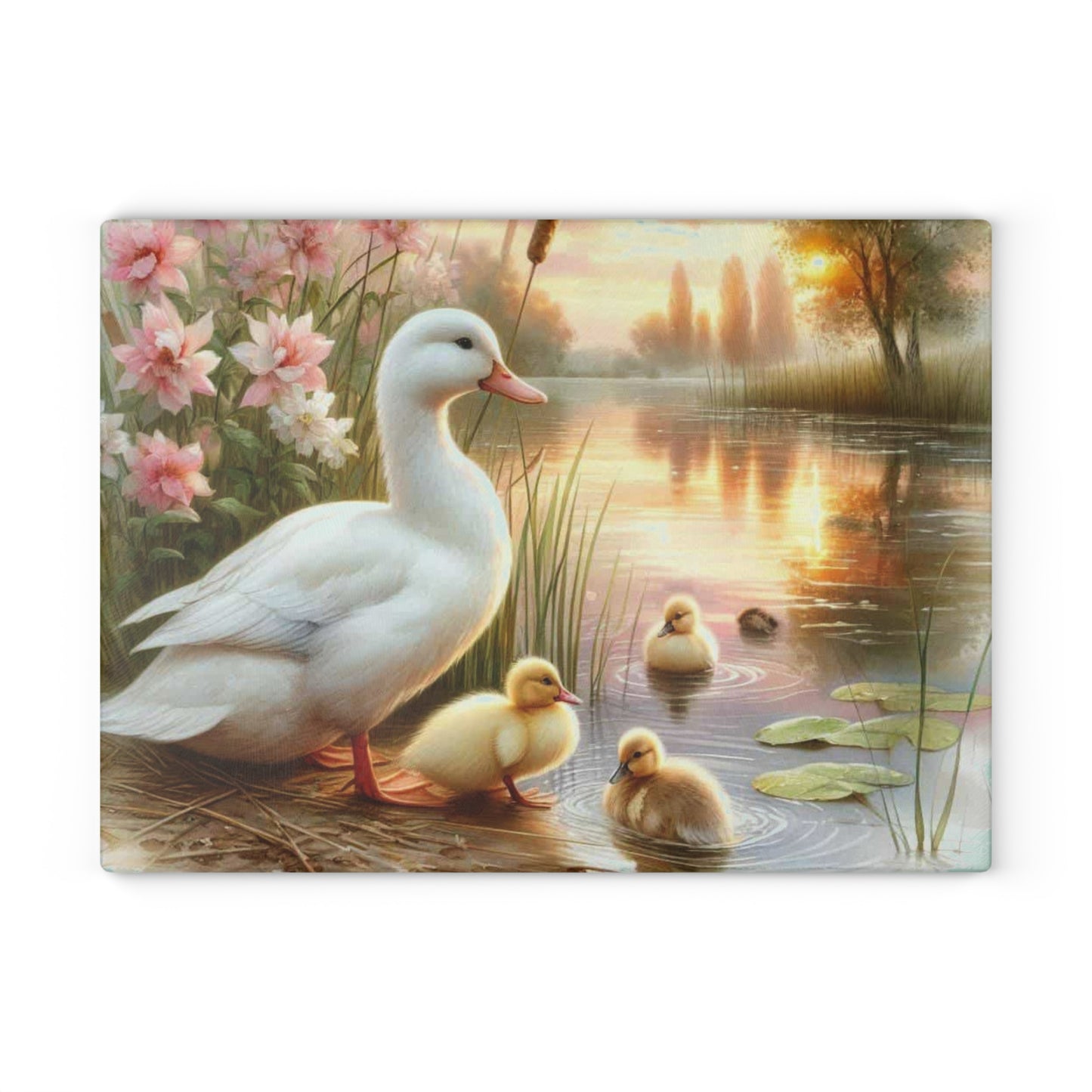 🦆🌸 Duck Family at Sunset Cutting Board – Serene Beauty for Your Kitchen 🌅✨