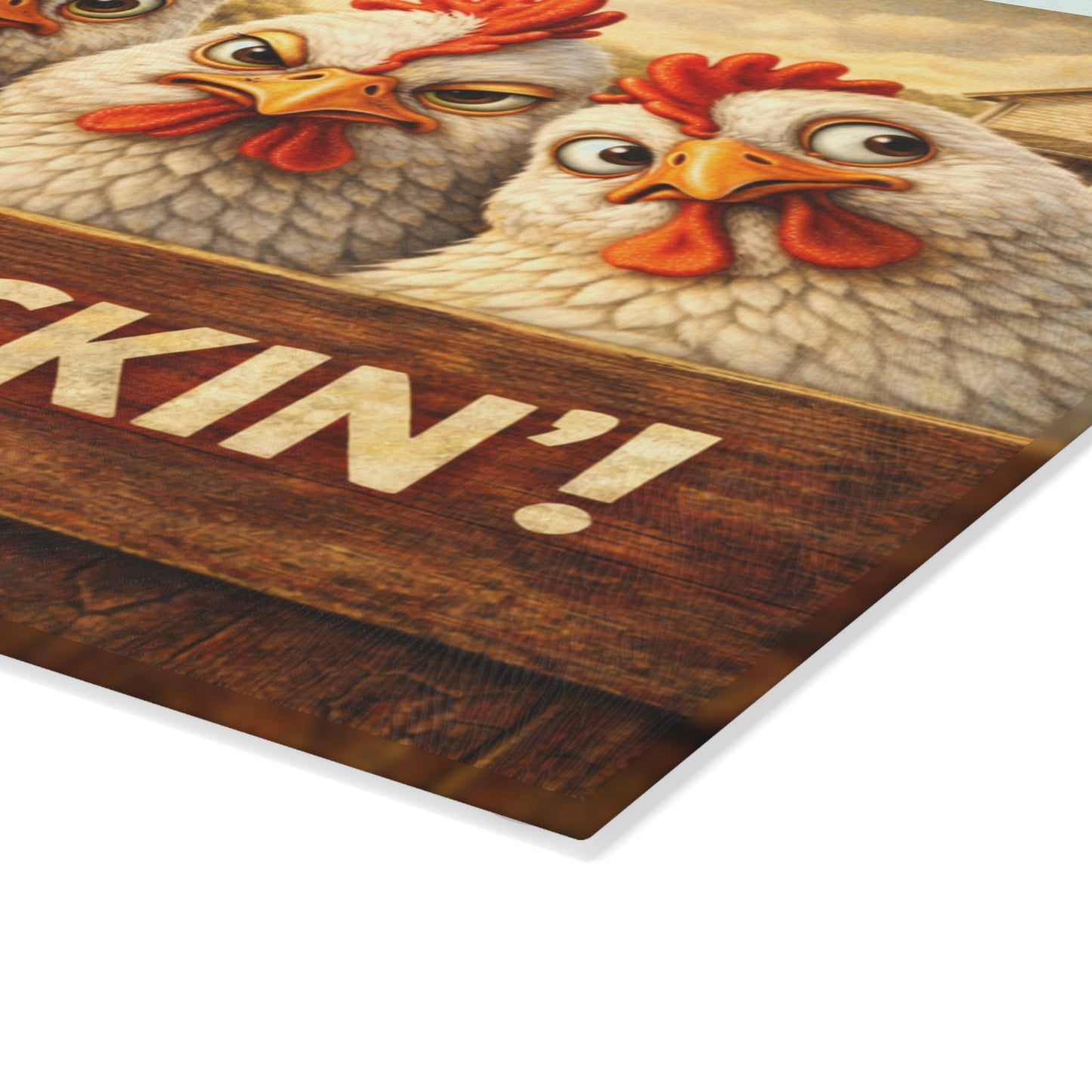 Get to Cluckin’! Funny Chicken Glass Cutting Board – Bold Farmhouse Kitchen Humor