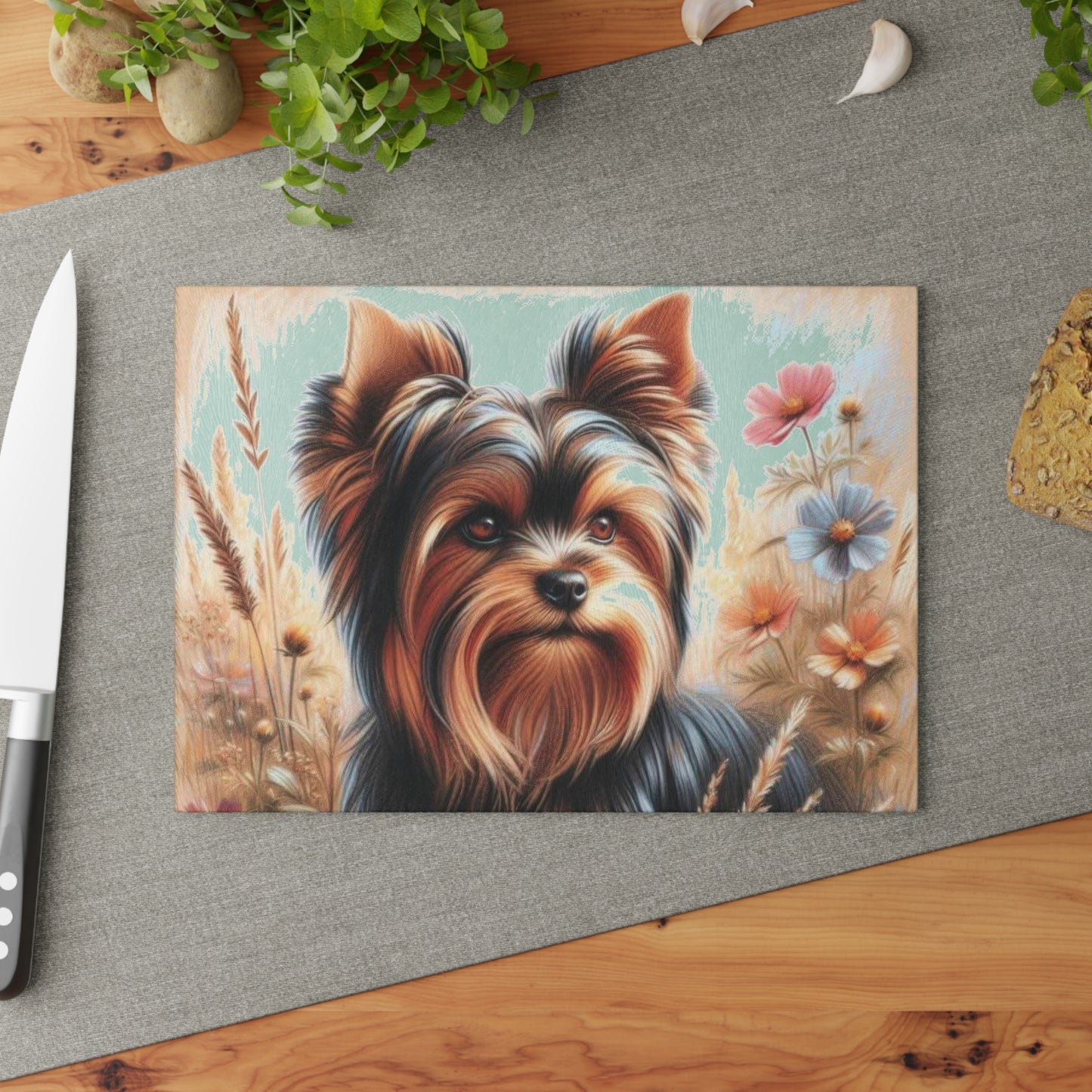 Yorkshire Terrier, tabla de cortar, regalo para amantes de los perros, vidrio templado, regalo de inauguración de la casa, amante de las mascotas, cocina con temática de perros, regalo de chef