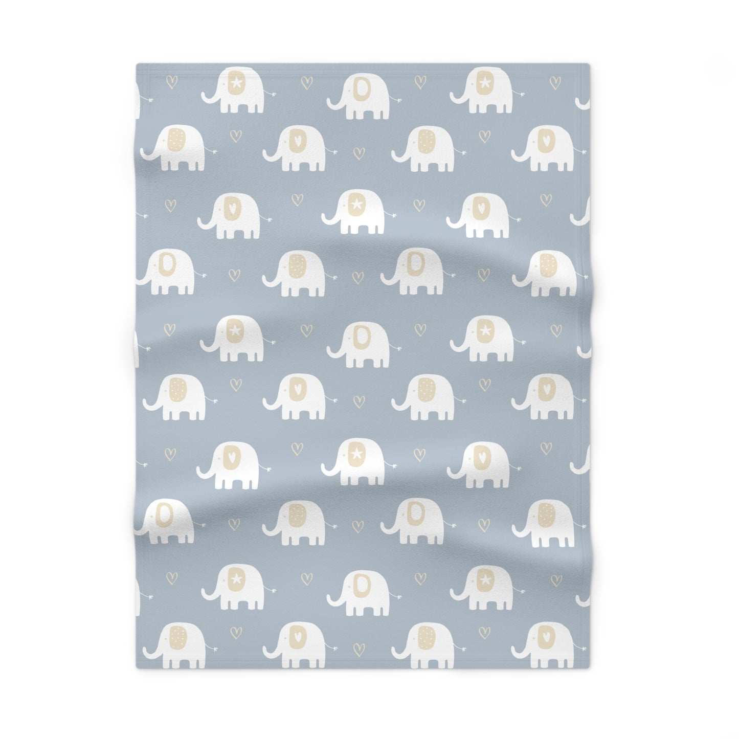 Blue Elephants Baby Blanket – Ultra-Soft Fleece 30″×40″ | Neutral Hearts on Dusty Blue