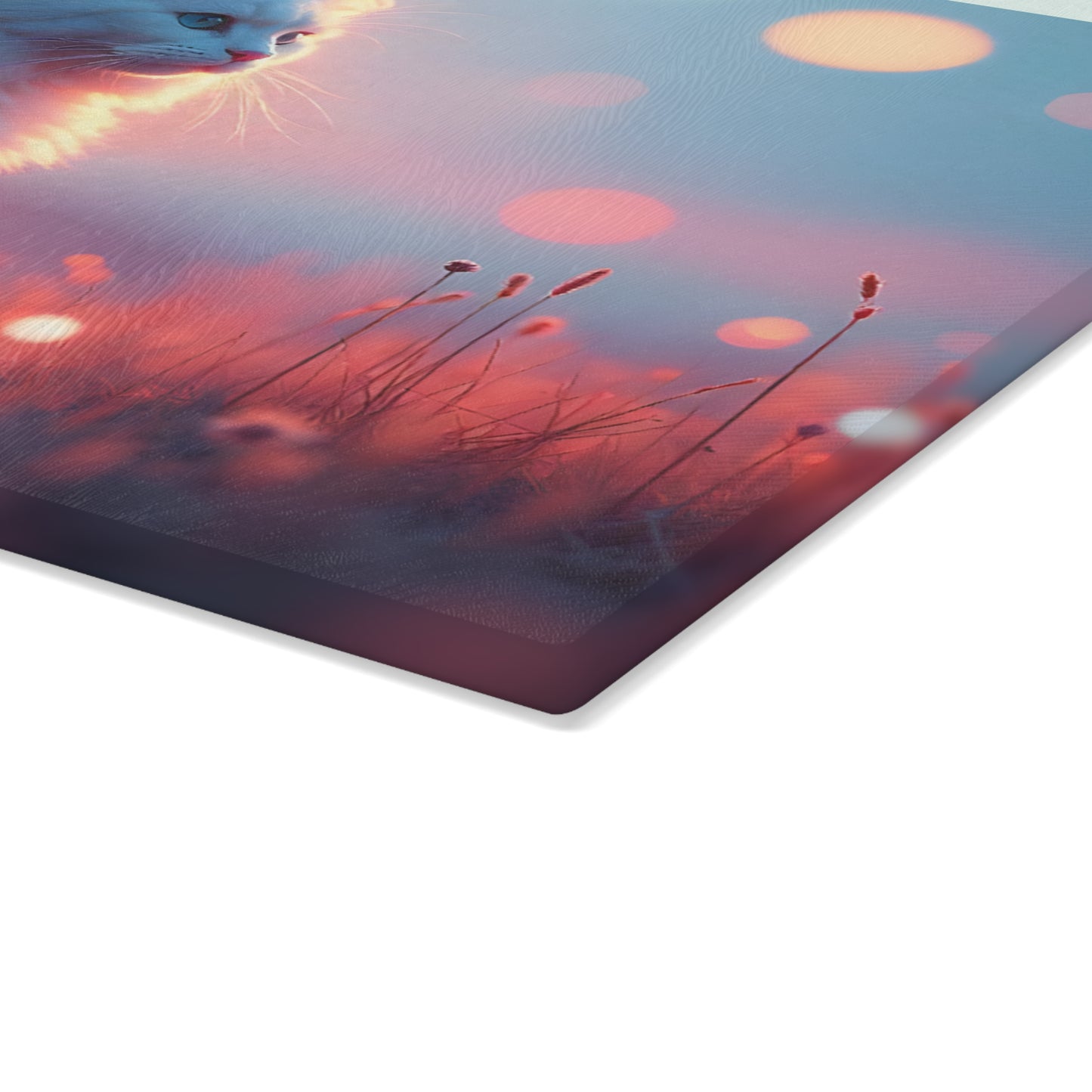 🐱🌅 White Cat Sunset Glow Cutting Board – Serene Elegance for Your Kitchen ✨