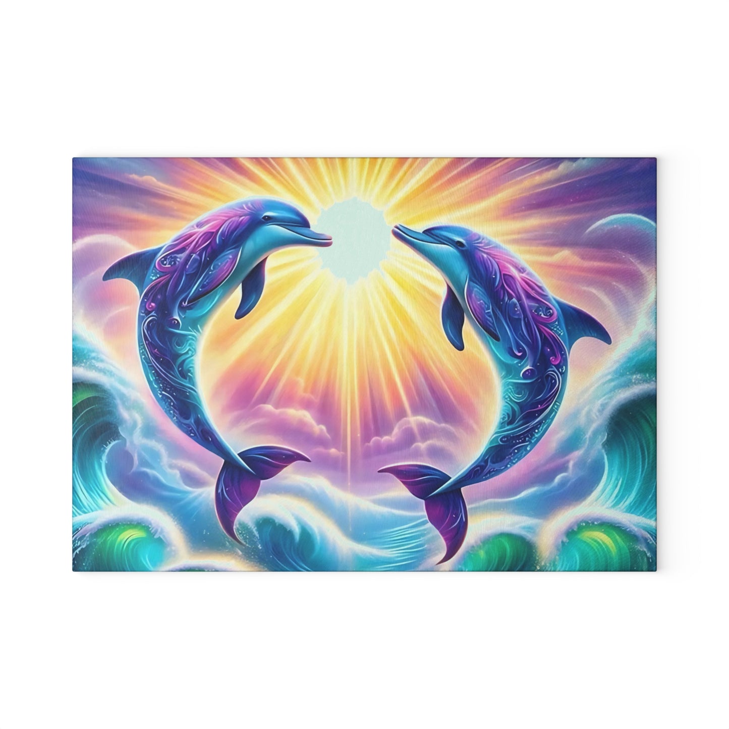 Personalized Dolphin Glass Cutting Board – Vibrant Ocean Decor, Custom Beach House Gift, Marine Life Charcuterie Board