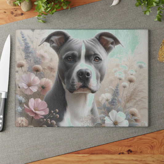 💗 Pit Bull Floral Cutting Board – Gentle Strength with Blooming Beauty 🌸