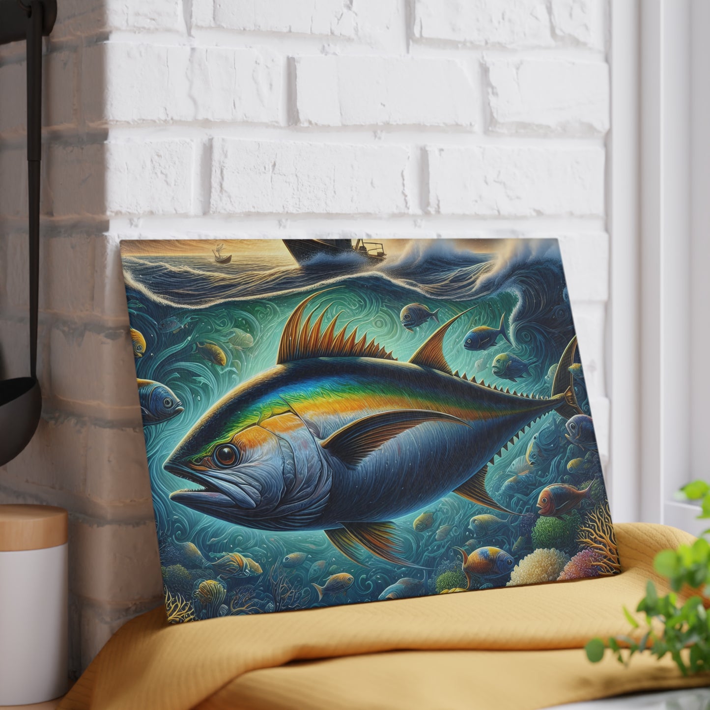 🐟🌊 Yellowfin Tuna Ocean Vibes Cutting Board – Coastal Elegance for Your Kitchen 🎣