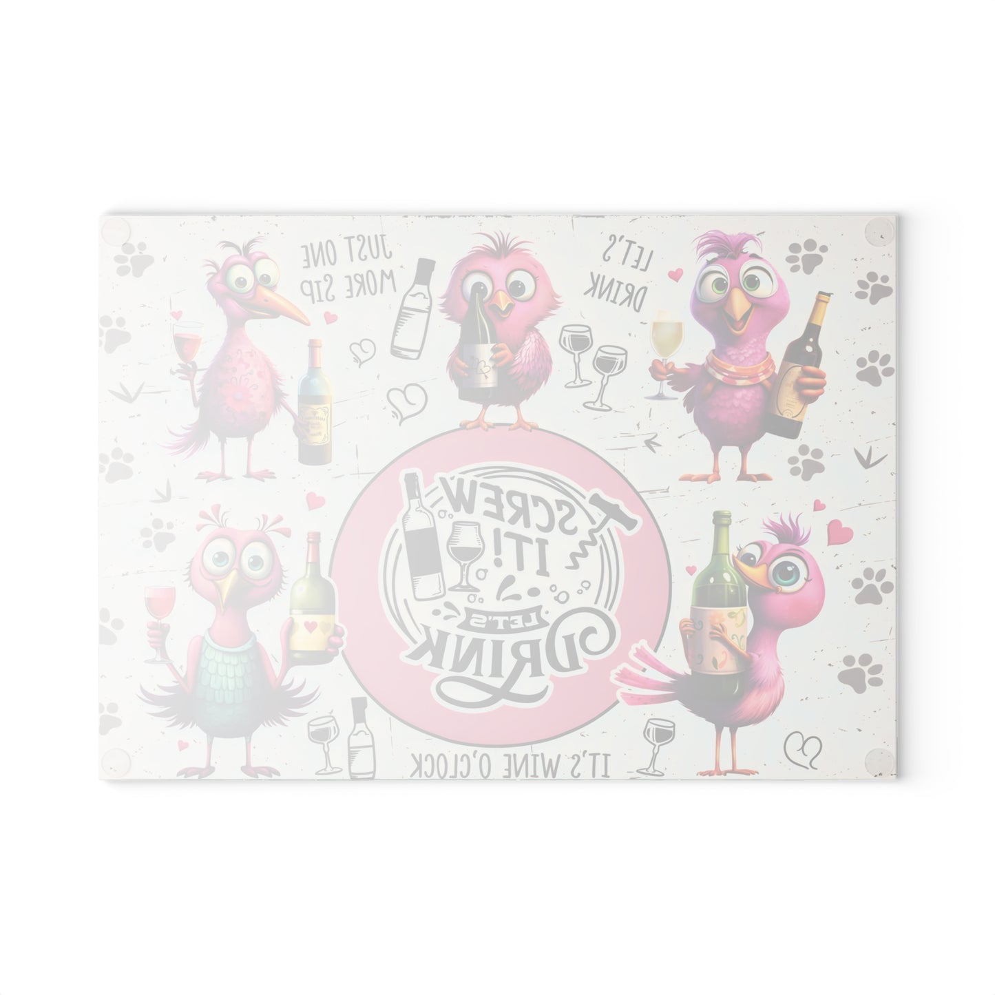 Funny Bird Wine Quote Glass Cutting Board – Whimsical Drinking Humor Kitchen Decor