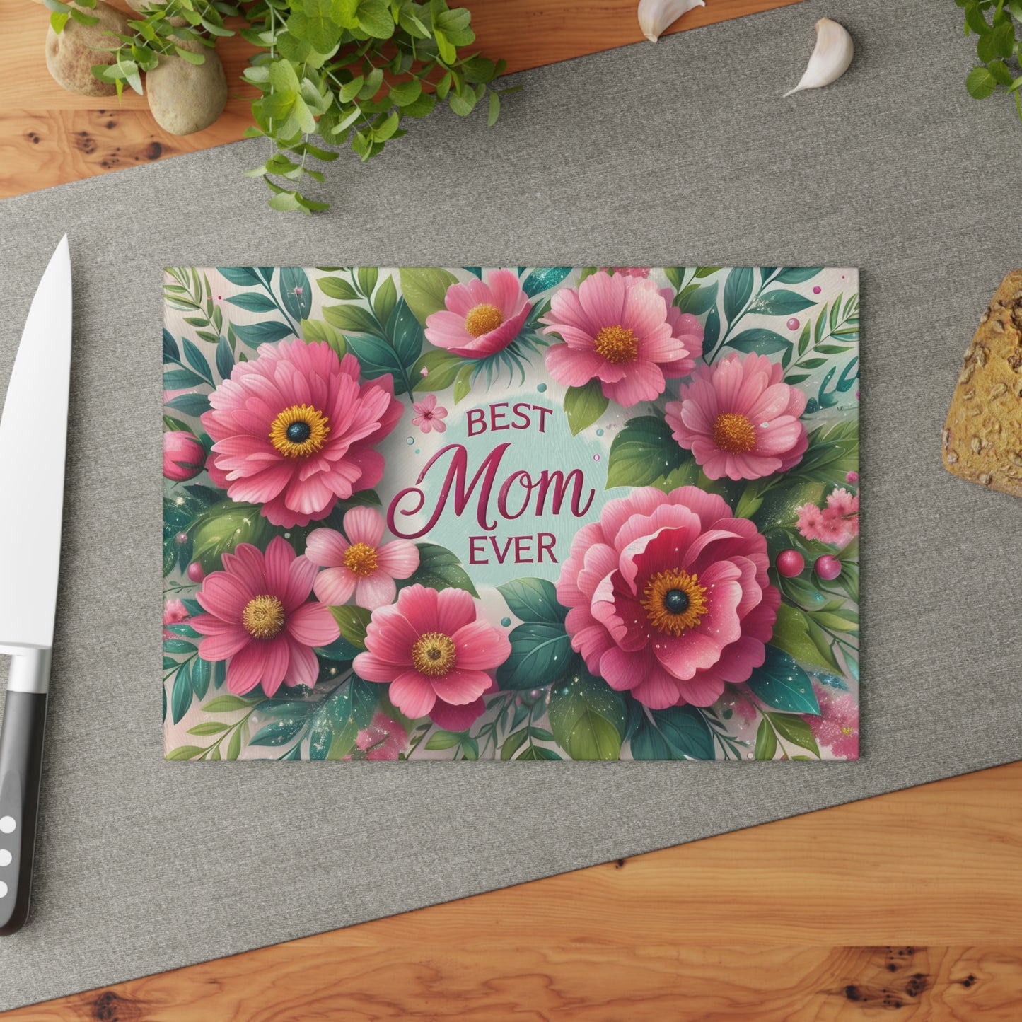 🌸 Best Mom Ever Floral Cutting Board – Elegant Gift for Her 🌼