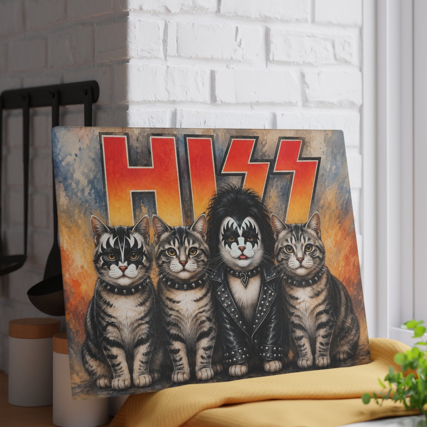 HISS Cats Glass Cutting Board – Funny Music-Loving Cat Artwork for Cat Lovers
