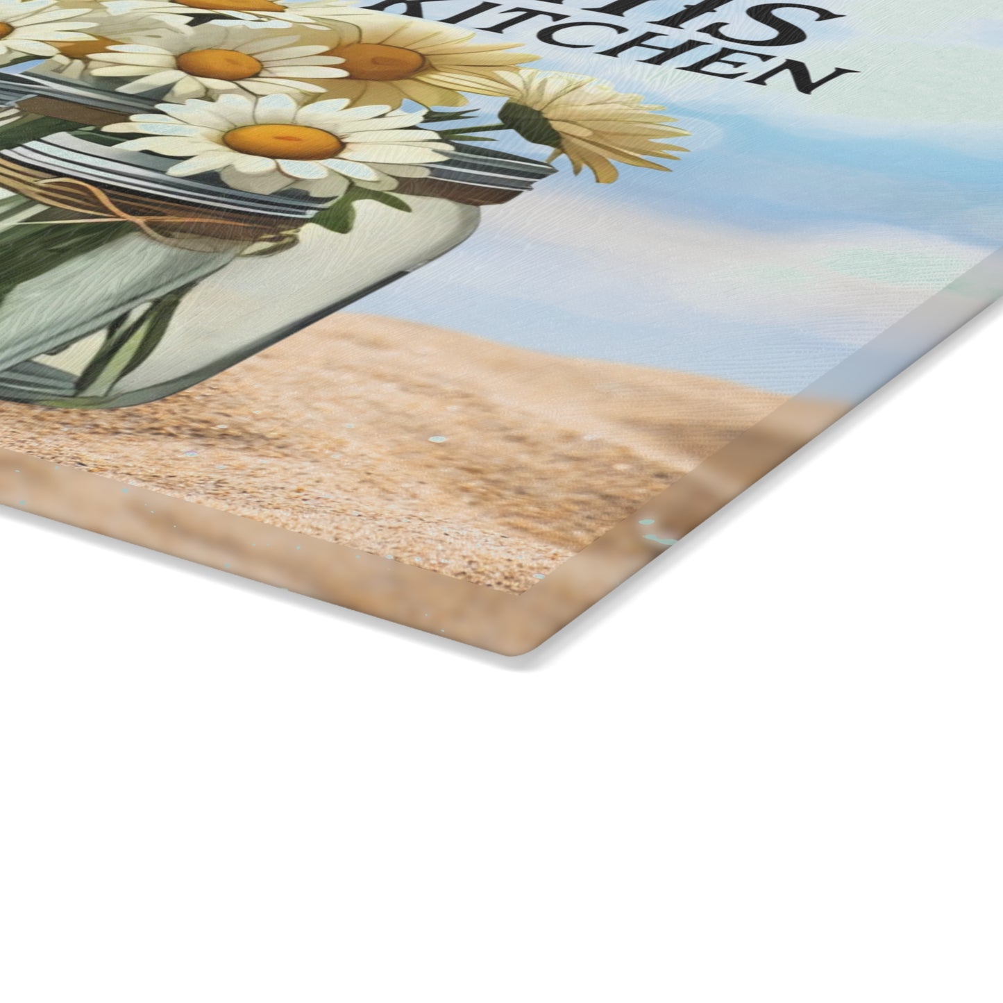 Tabla de cortar de vidrio, Bendice esta cocina, decoración de playa, cocina costera, cocina de granja, tabla de charcutería, tabla de cortar personalizada, flores