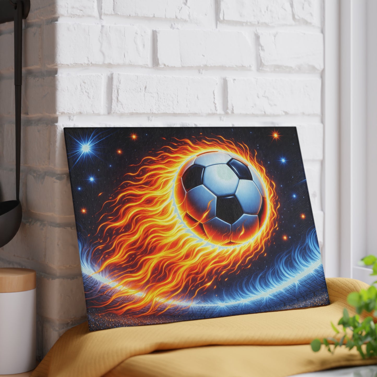 Fiery Soccer Ball Cutting Board – Game Day Heat for Your Kitchen