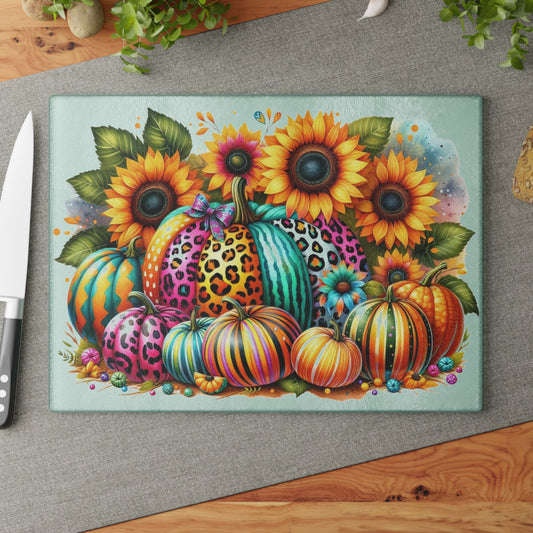 🎃 Rainbow Pumpkins & Sunflowers Cutting Board – Bright Fall Whimsy with a Wild Twist