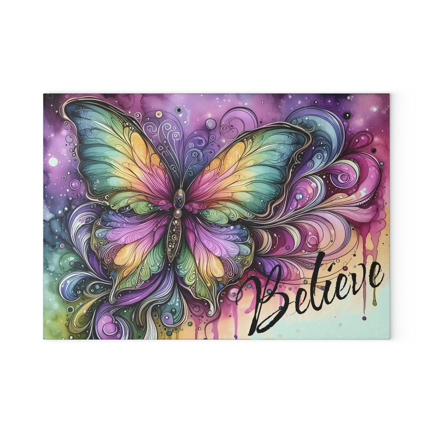 Tabla de cortar de vidrio templado "Believe" Butterfly
