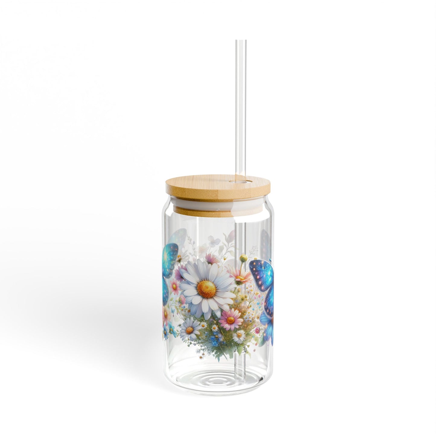 🦋🌸 Blue Butterfly Garden Sipper Glass – Whimsy and Wings in Every Sip 🌼