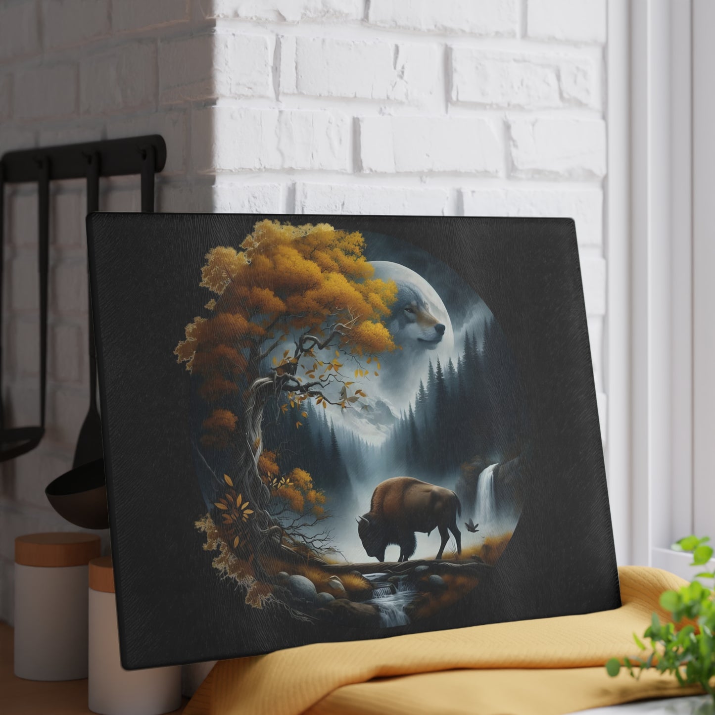 🌌 Mystic Bison Moonlight Cutting Board – Wilderness Spirit for Your Kitchen 🦬