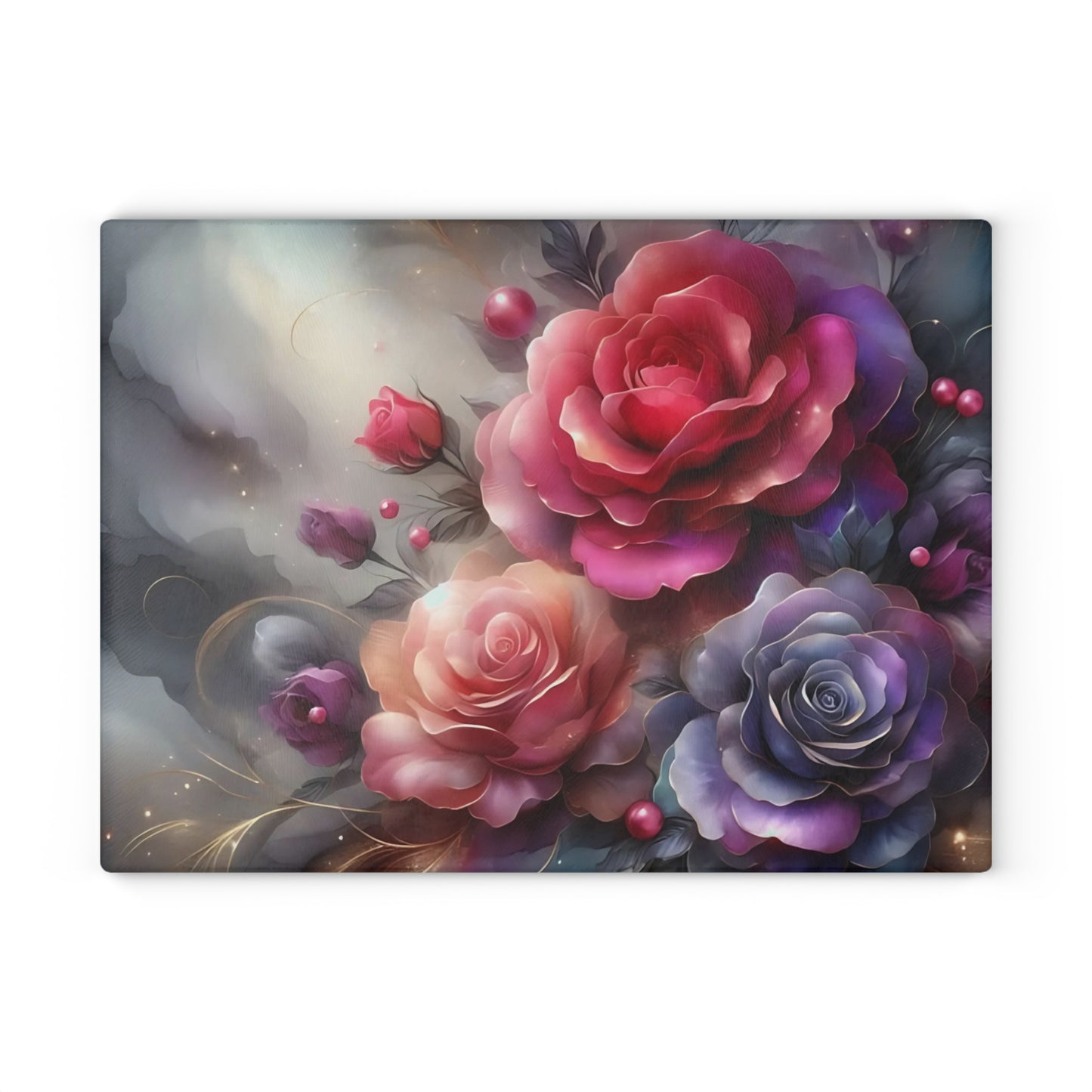 Tabla de cortar de vidrio templado con rosas elegantes: decoración floral para la cocina, regalo único, tabla de cortar de vidrio, tabla para charcutería, tabla de cortar personalizada, flores