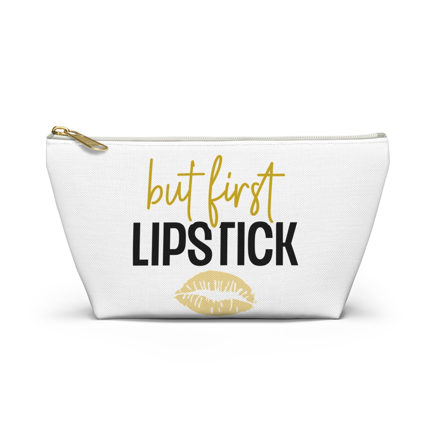 Accessory Pouch – "But First Lipstick" Yellow Makeup Bag