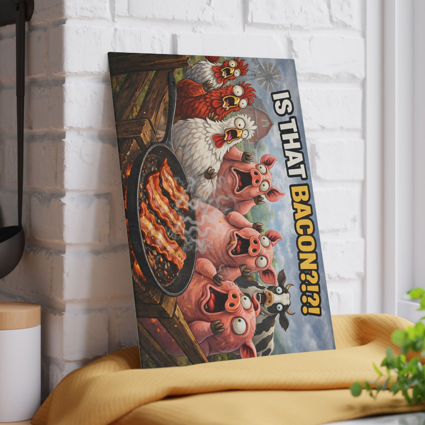 Is That Bacon?! Glass Cutting Board – Funny Farm Animal Kitchen Chaos Art