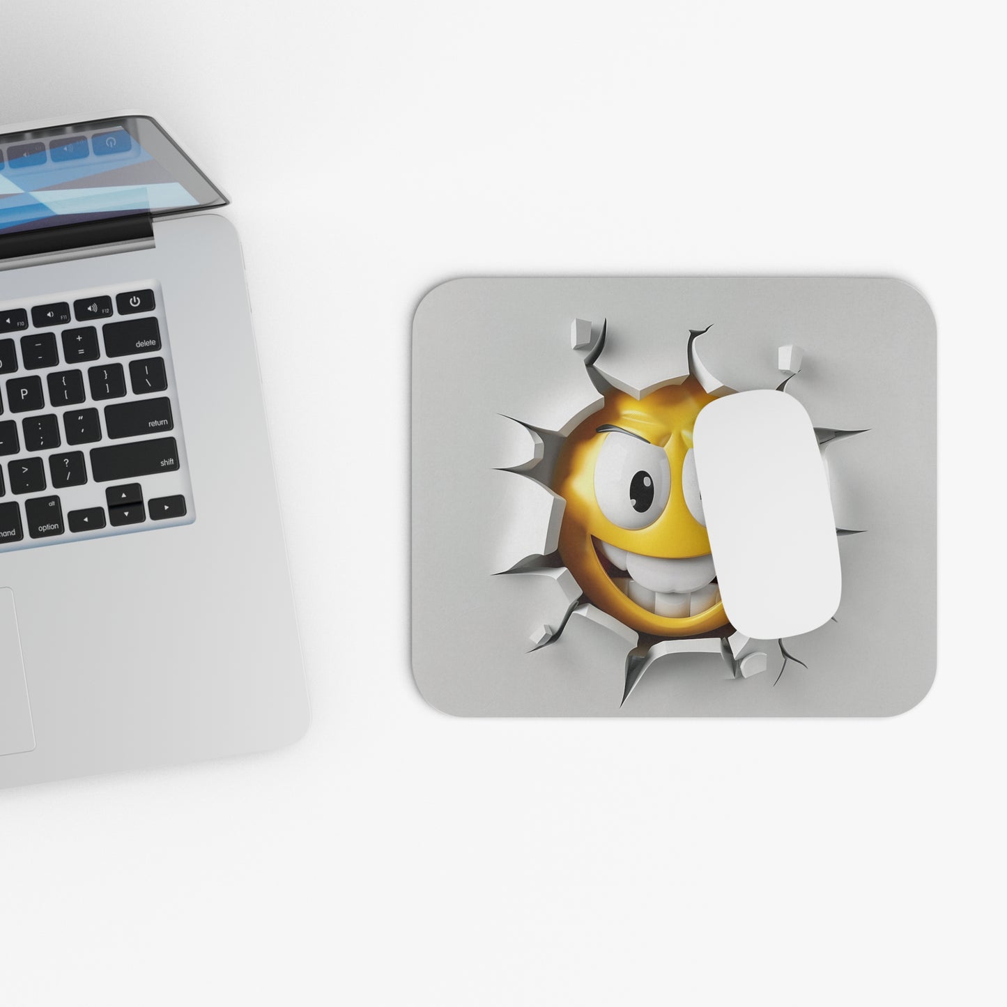 🖱️😏🧱 3D Smash Emoji Mouse Pad – Sneaky Grin Breaking Through the Wall