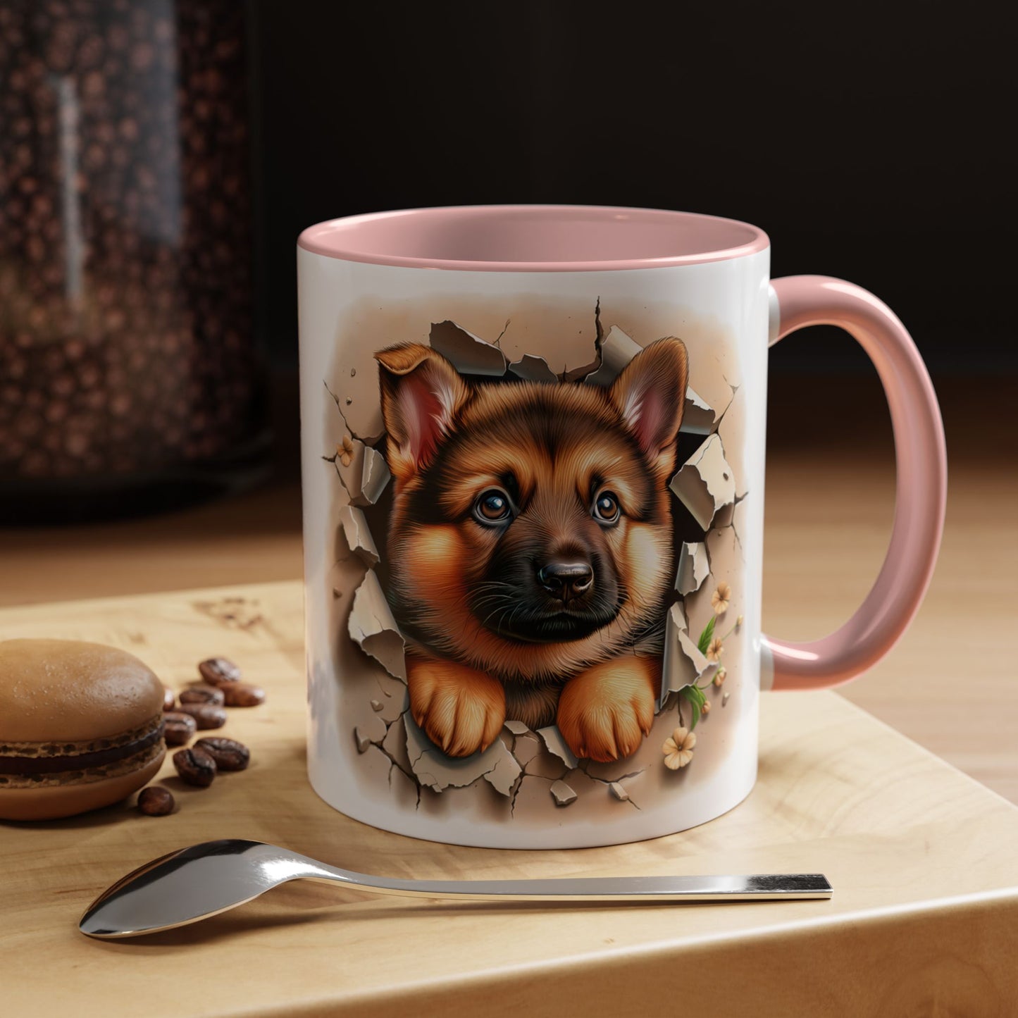 🐾☕ German Shepherd Puppy Peek Accent Mug – Loyal Pup Lover Gift ✨🖤