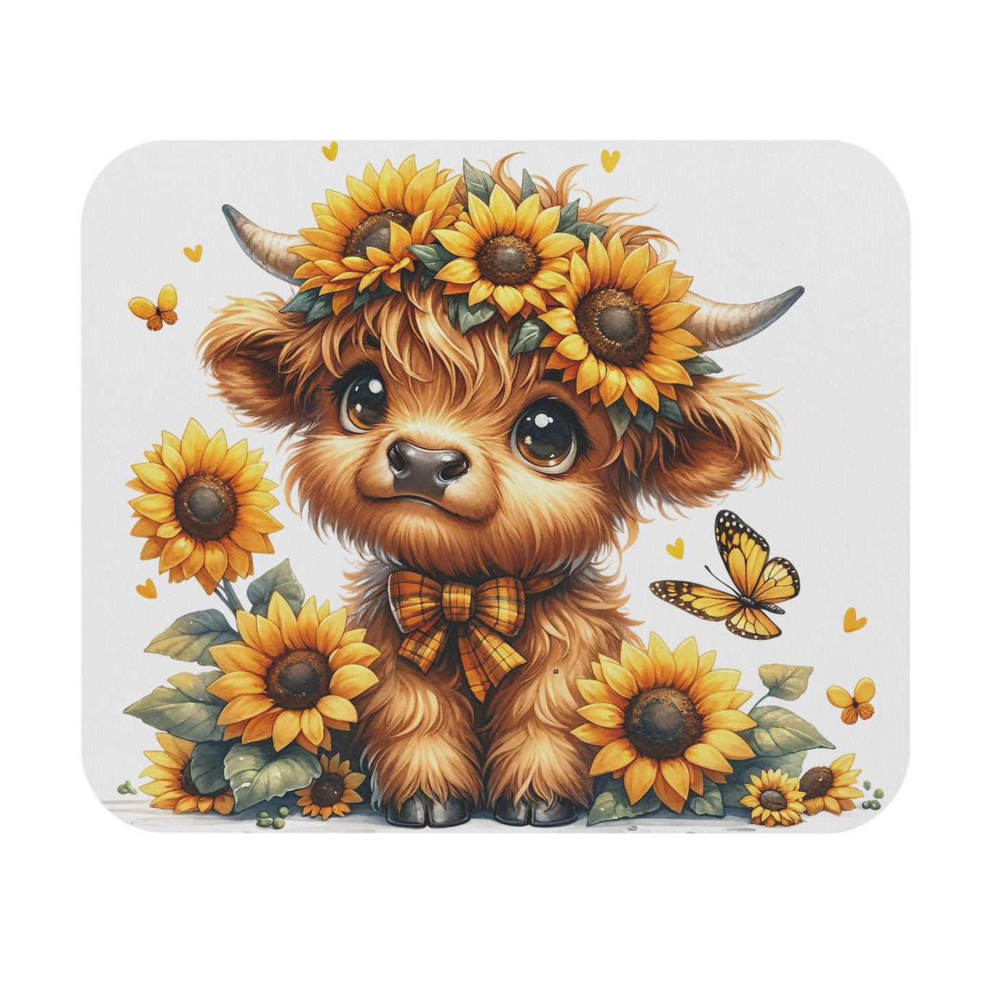 🖱️🌻🐮 Highland Calf Sunflower Crown Mouse Pad – Sunny Country Charm for Your Desk