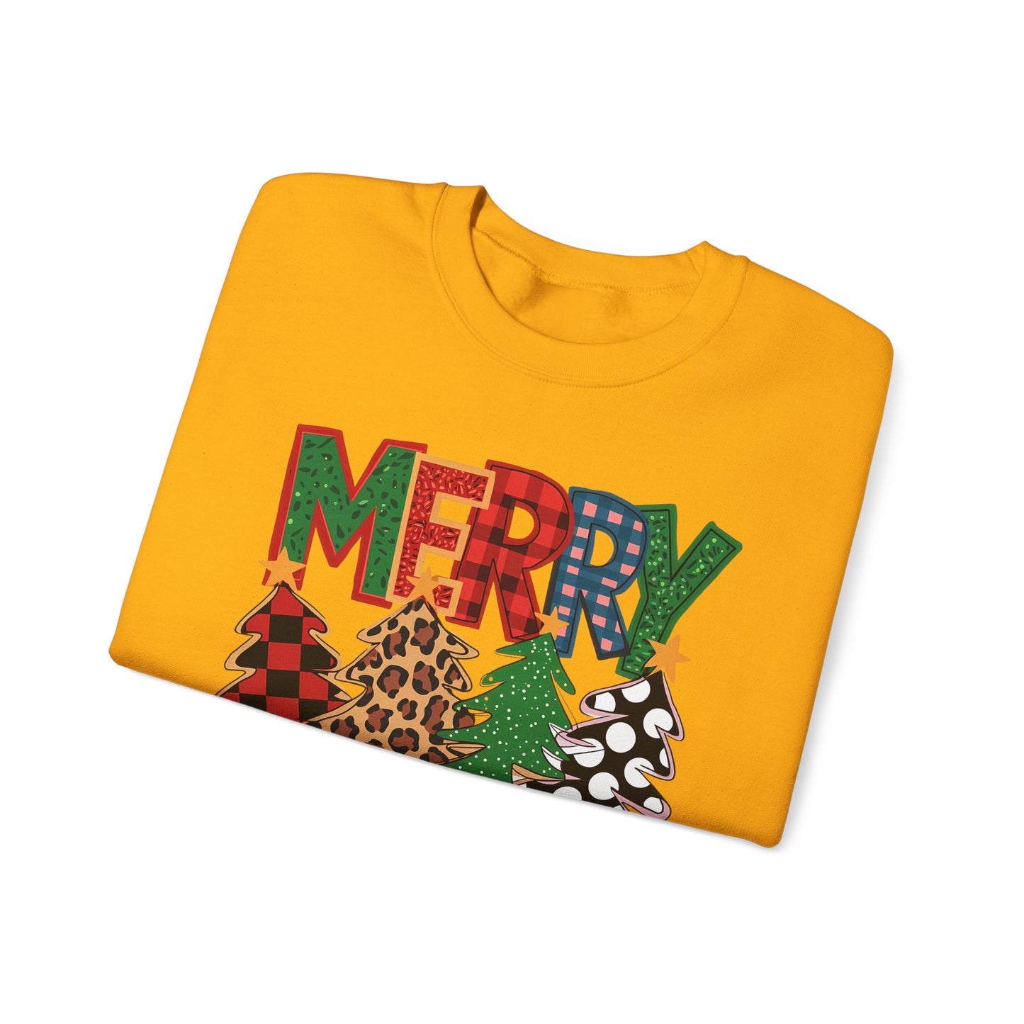 🎄✨ Merry Christmas Trees Sweatshirt – Bold Patterns & Festive Cheer