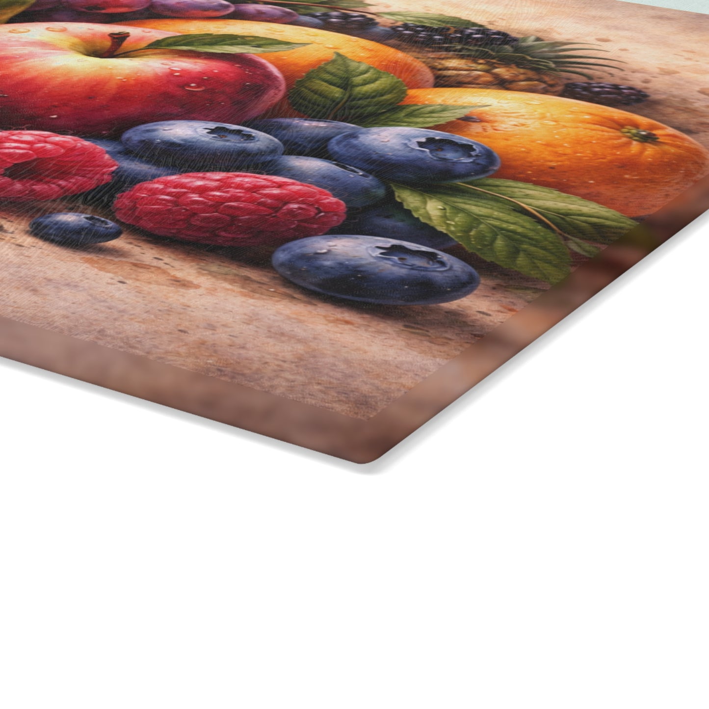 Classic Orchard Still Life Glass Cutting Board – Fruit Market Kitchen Accent