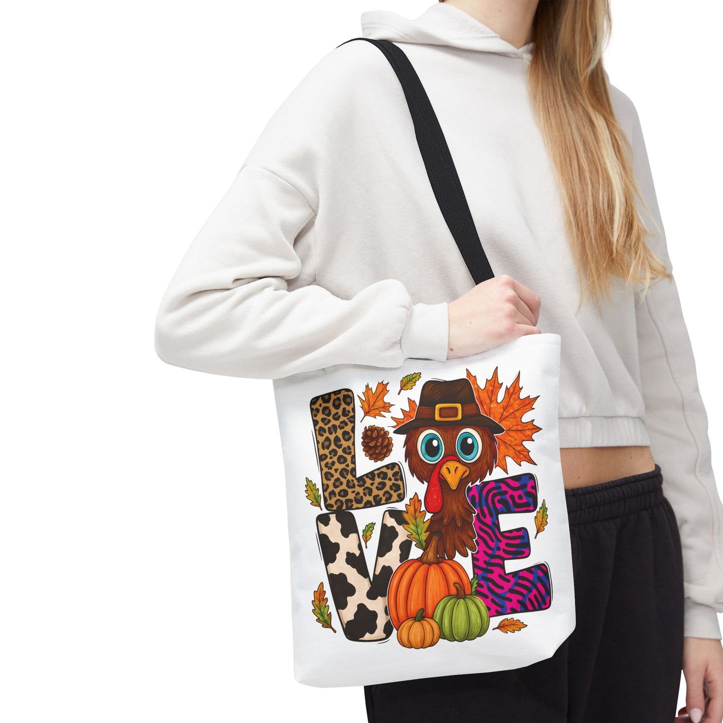 🦃 LOVE Turkey Tote Bag – Wild Prints, Big Eyes & Thanksgiving Fun 🎨