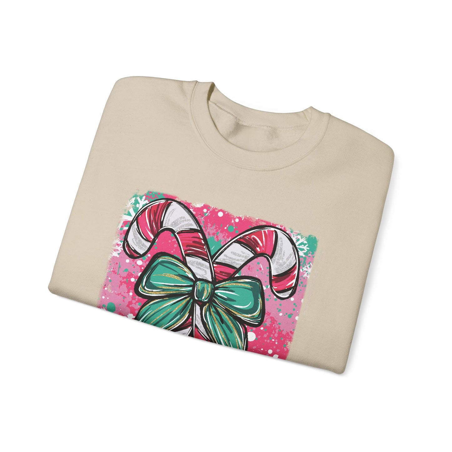 🍭✨ Candy Cane Bow Sweatshirt – Sweet Holiday Style 💖🎀