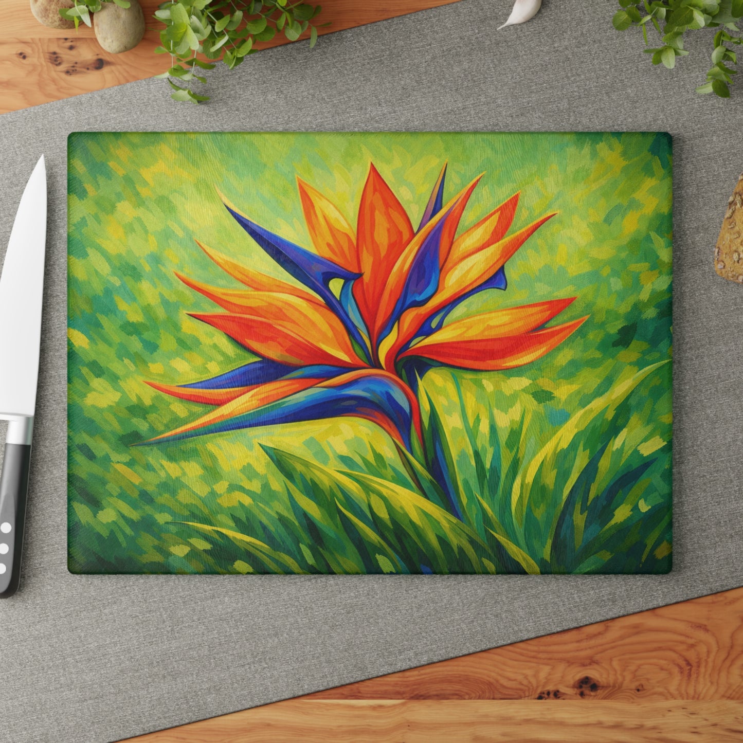Bird of Paradise Flower Glass Cutting Board – Tropical Floral Kitchen Decor