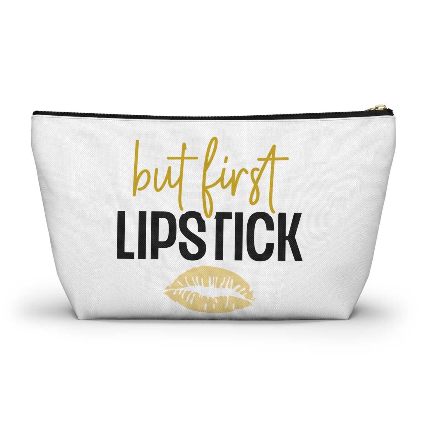 Accessory Pouch – "But First Lipstick" Yellow Makeup Bag