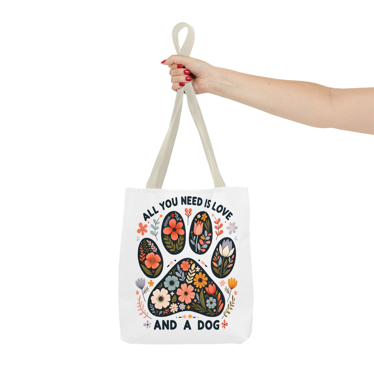 🐾 All You Need is Love and a Dog Tote Bag – Floral Paw Print Perfection 🌸