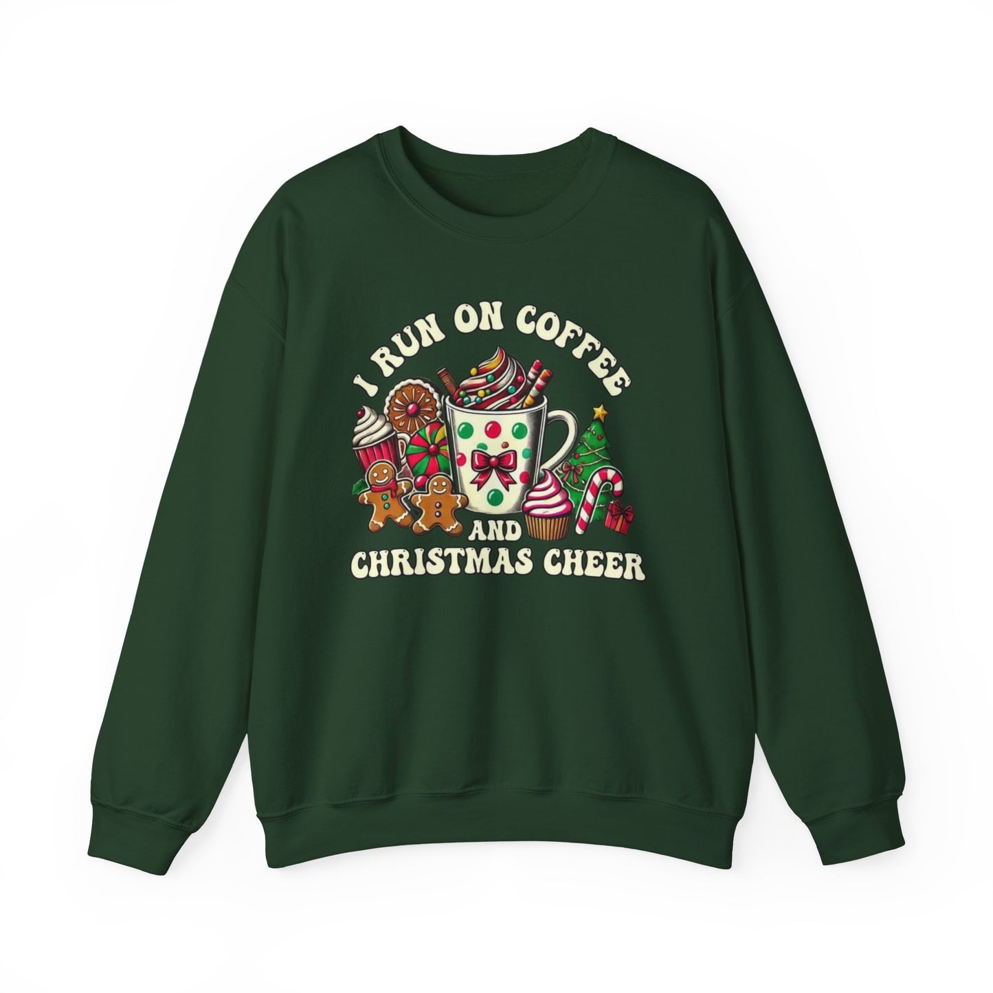 ☕🎄 I Run on Coffee and Christmas Cheer Sweatshirt – Cozy, Cute & Caffeinated ✨🧁