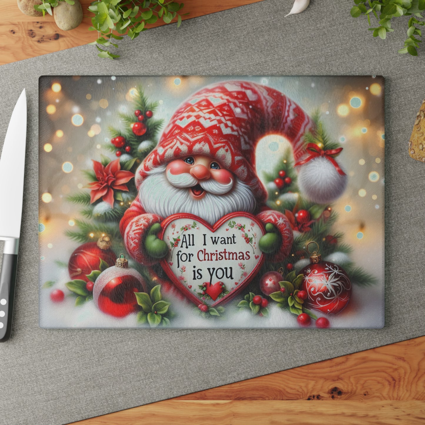 🎄❤️ All I Want for Christmas Is You Gnome Cutting Board – Holiday Love Edition ❤️🎅