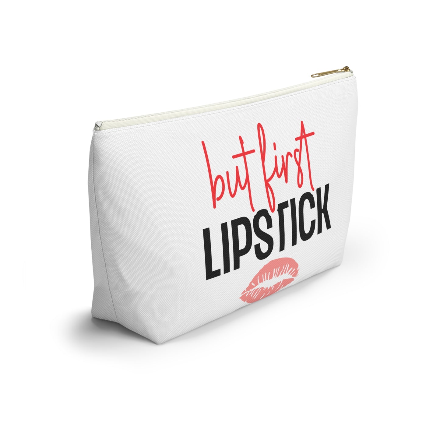 Accessory Pouch – "But First Lipstick" Red Makeup Bag