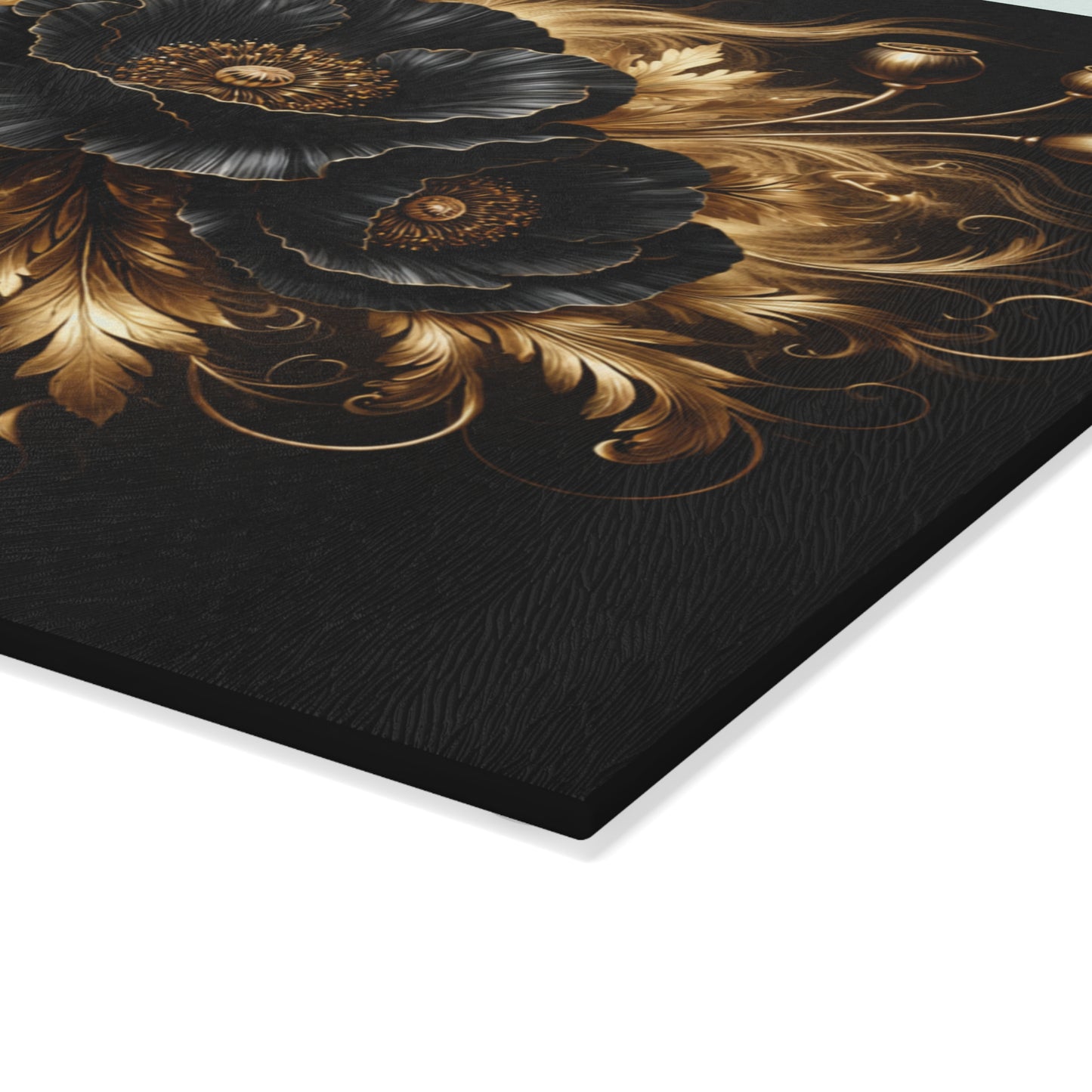 Black & Gold Floral Glass Cutting Board – Elegant Personalized Kitchen Cutting Board